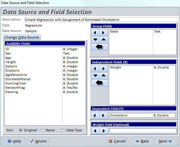 Microsoft Access Regression Field Selection in Total Access Statistics