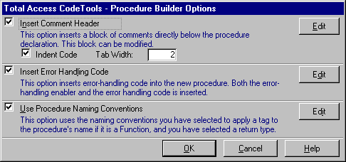 Procedure Builder Options