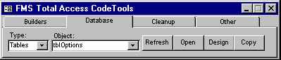 Toolbar, Database Tab
