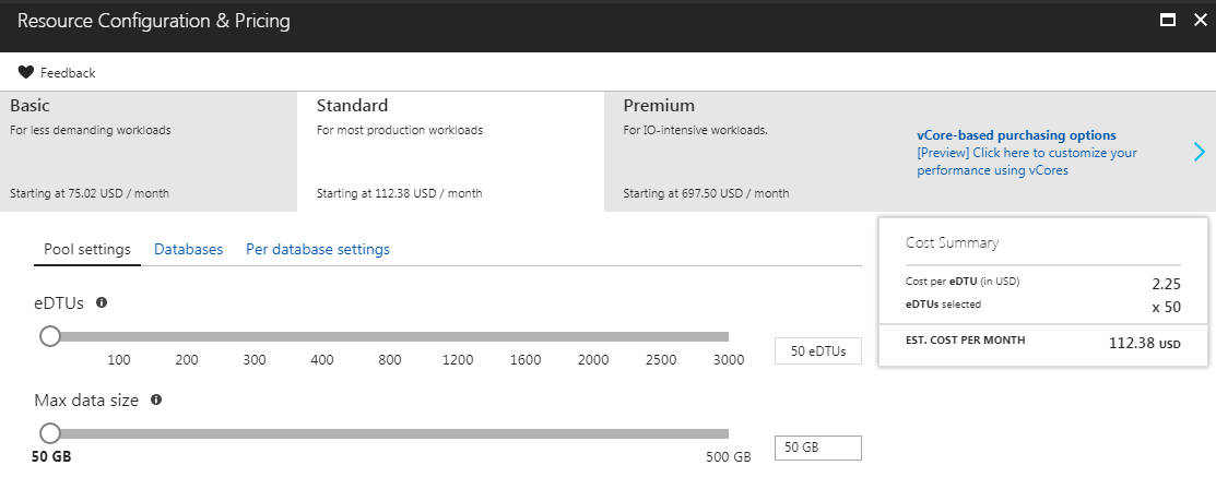 Configure Azure SQL Elastic Pool