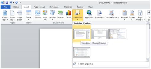 Microsoft Office 2010 Tip Quickly Insert Screenshots In Word Excel Powerpoint And Excel 2010
