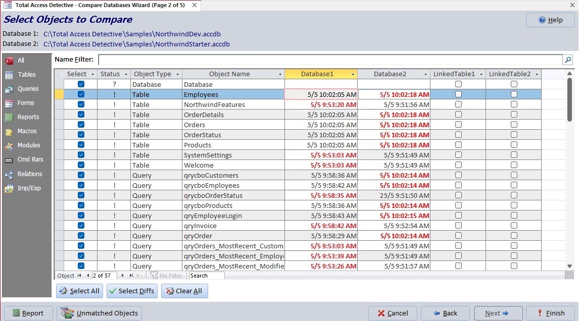 Select Among the Identically Named Objects for More Detailed Comparison Select Among the Identically Named Objects for More Detailed Comparison