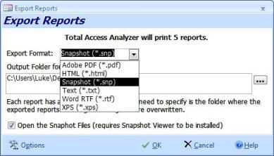 Export Reports to Multiple File Formats: such as Adobe PDF, HTML, Snapshot, Text, RTF, or XPS