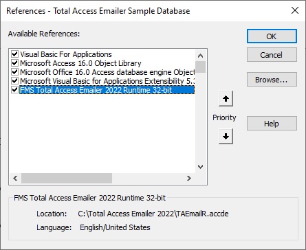 VBA Library Reference to Total Access Emailer Runtime Library