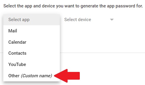Google App Password for Other (Custom nName)
