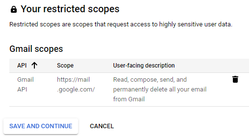 Gmail restricted scope for mail.google.com