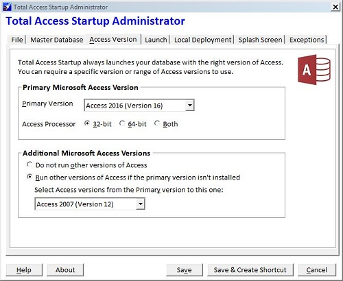 Microsoft Access Version And Database Launcher Total Access Startup Ensures The Right Version Is Always Started