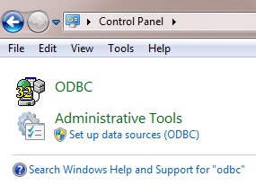 Control Panel ODBC Administrative Tool