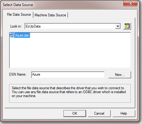 Select data source (DSN File) with SQL Azure database information