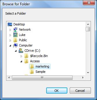 Browse for Folder, File or Printer
