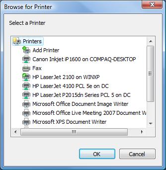 Windows Common Dialog for Browse for Printer