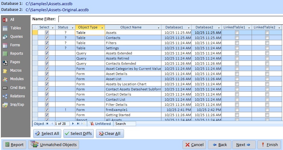 Select Among the Identically Named Objects for More Detailed Comparison