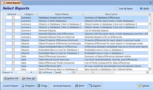 Microsoft Access Database Comparison Results