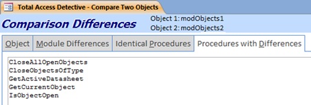 New Procedures with Differences Tab when Comparing Two Modules