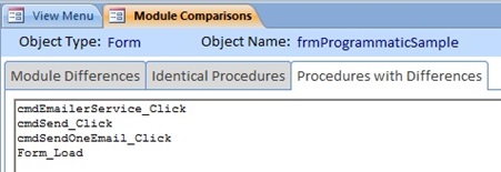 New Procedures with Differences Tab when Comparing Modules in Two Databases