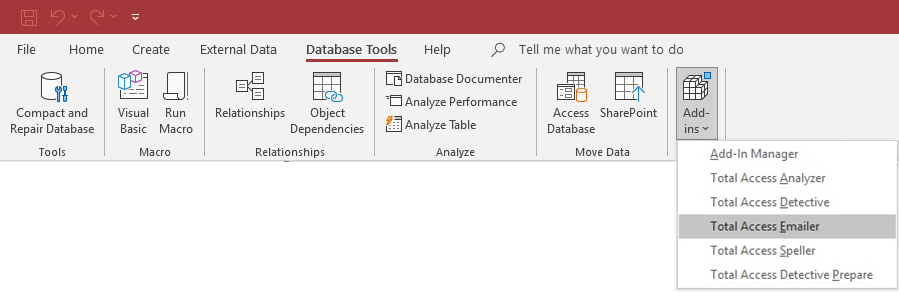 Microsoft Access Add-in Menu for Total Access Emailer
