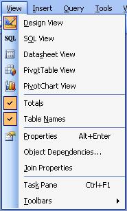 Microsoft Access Query View Menu Selection