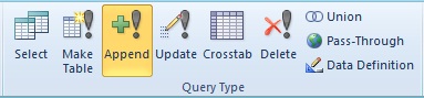 Microsoft Access Query Ribbon to Specify Append Query to Insert Records into a Table