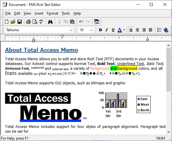Example of the Rich Text Format Memo Field Editor