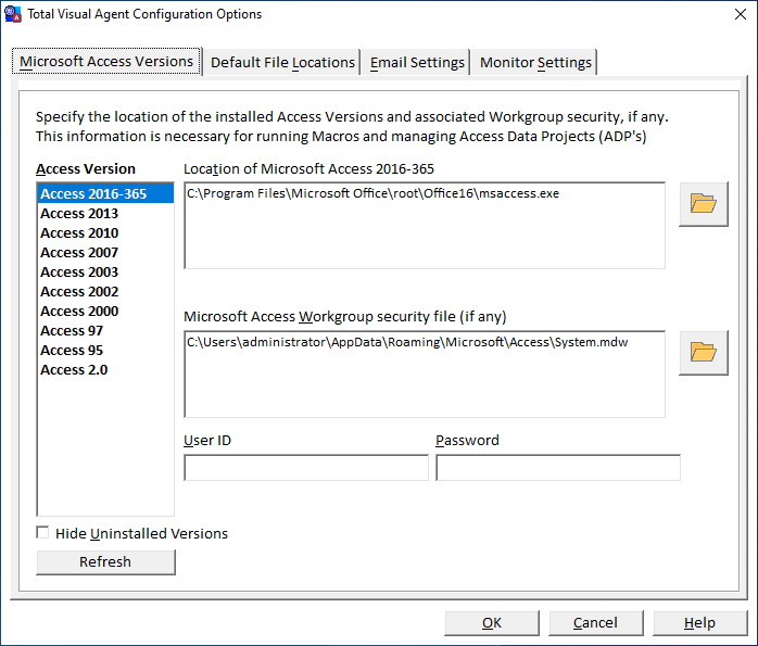 Microsoft Access Locations by Version