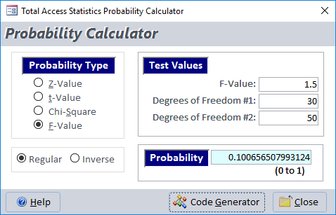 Total Access Statistics Probability Calculator for Microsoft Access