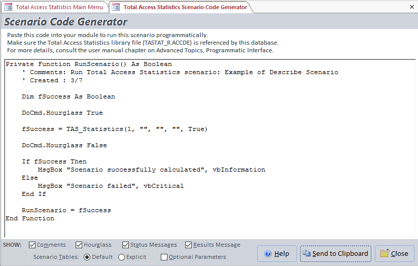 Total Access Statistics VBA Scenario Code Generator for Microsoft Access