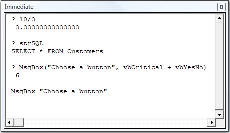VBA/VB6 Immediate Window for calculations and running code